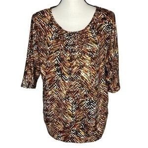 Notations Petite Top MultiColor Print Short Sleeve Tunic Top Size Petite Large
